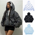 Stars Printed Zipper Hooded Cardigan