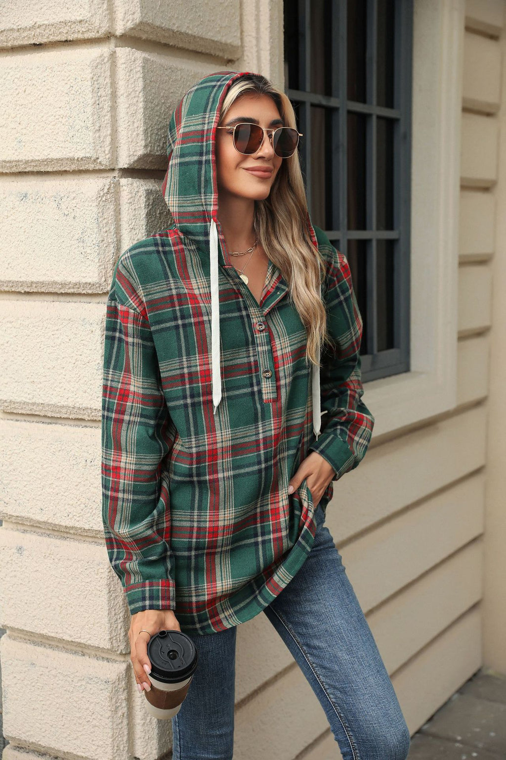 Plaid Print Hooded Sweatshirt