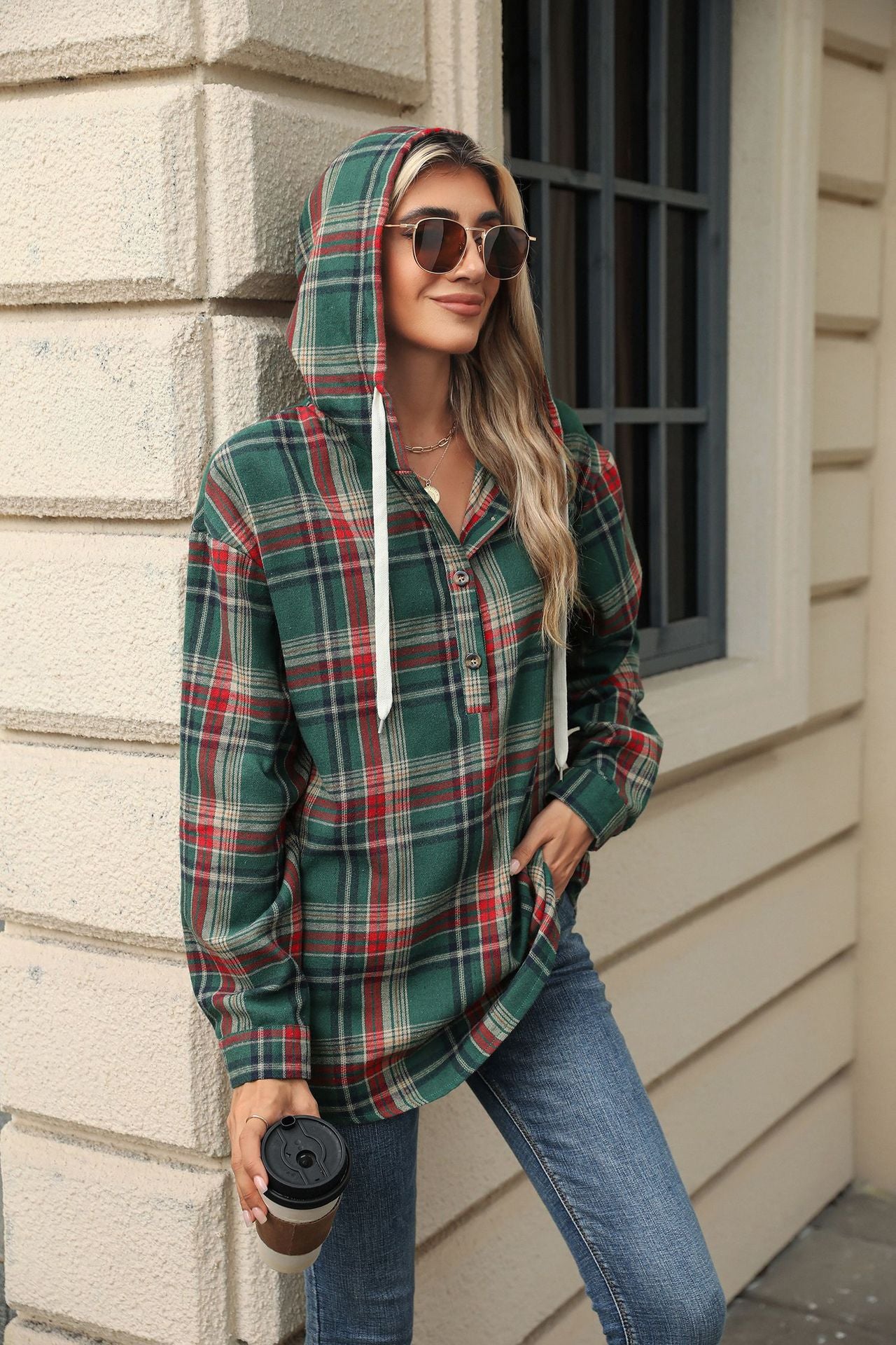 Plaid Print Hooded Sweatshirt