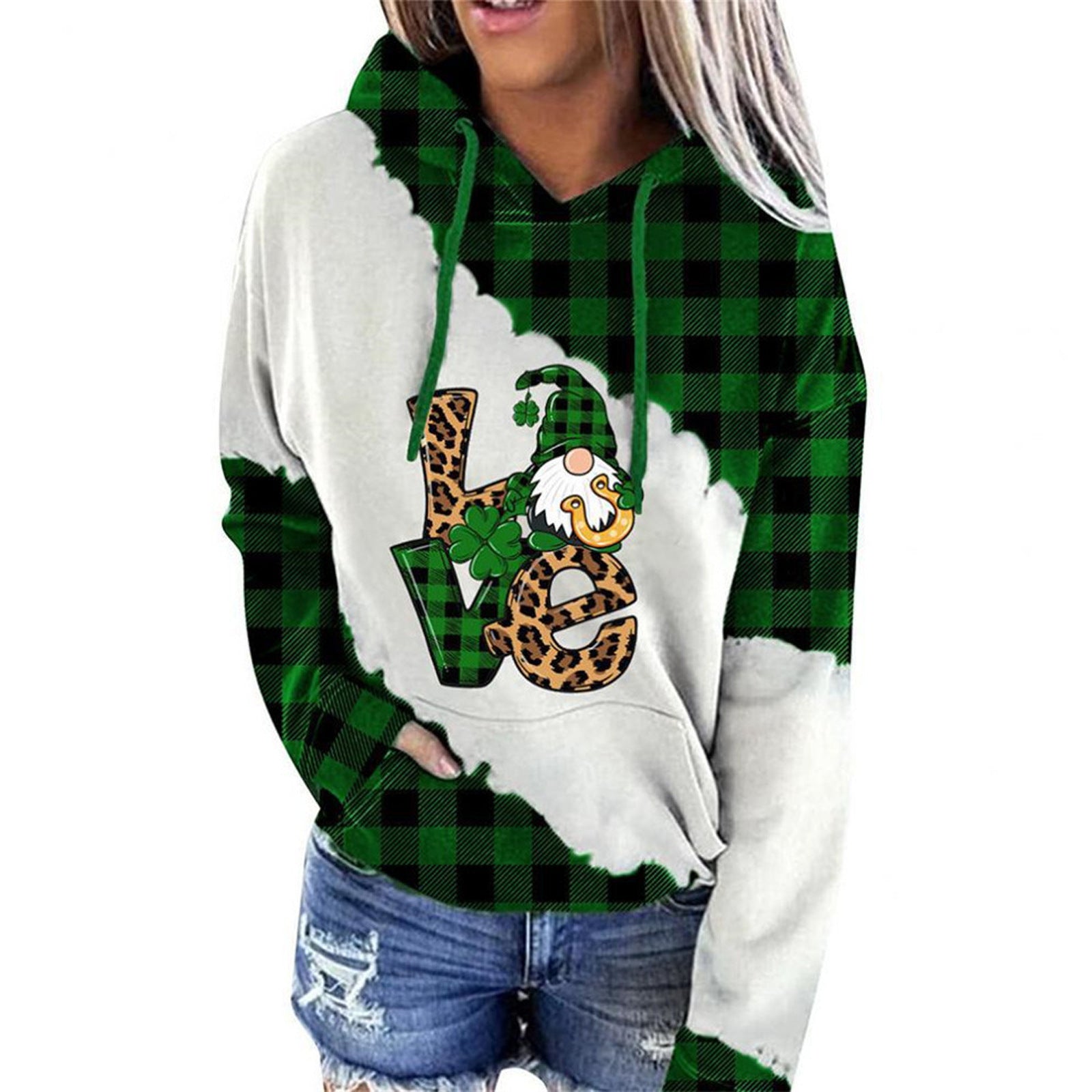 Lucky Grass Print Streetwear Hoodie Pullover