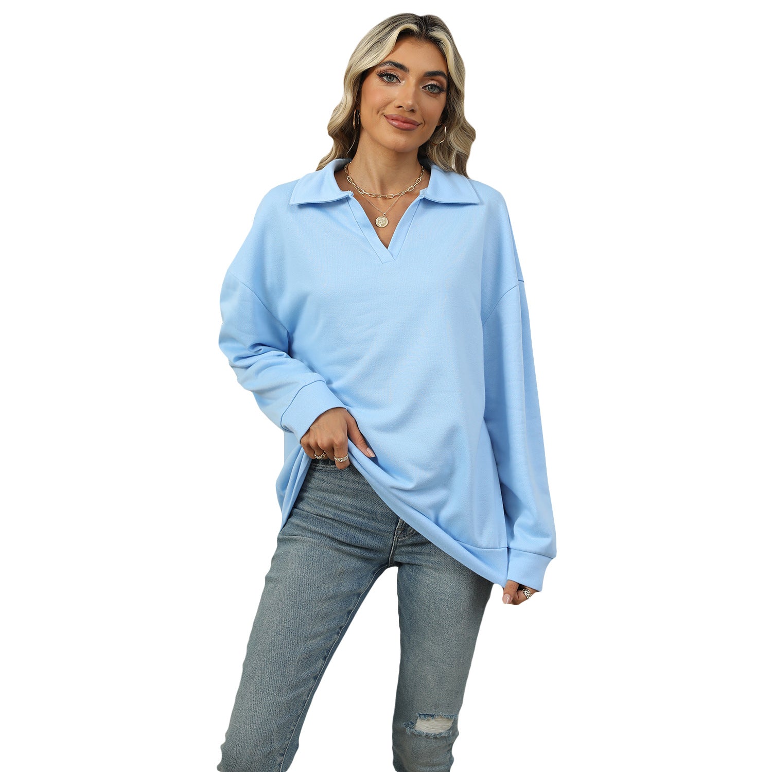 New Lapel V-neck Sweatshirt