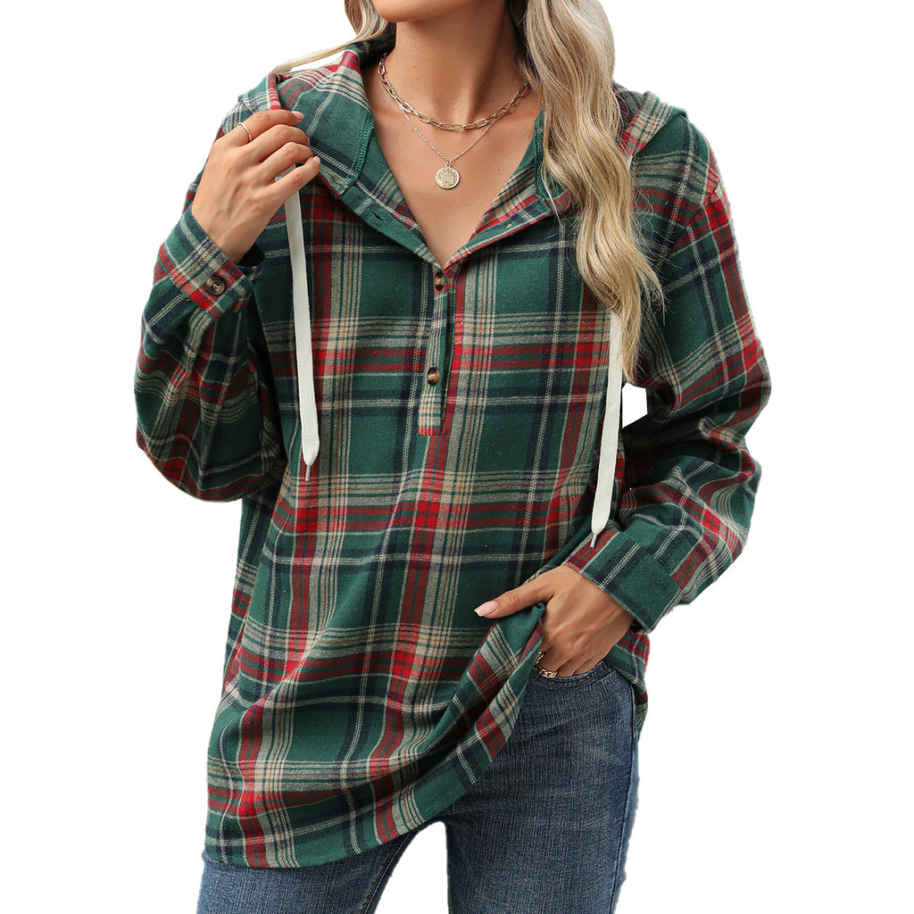 Plaid Print Hooded Sweatshirt