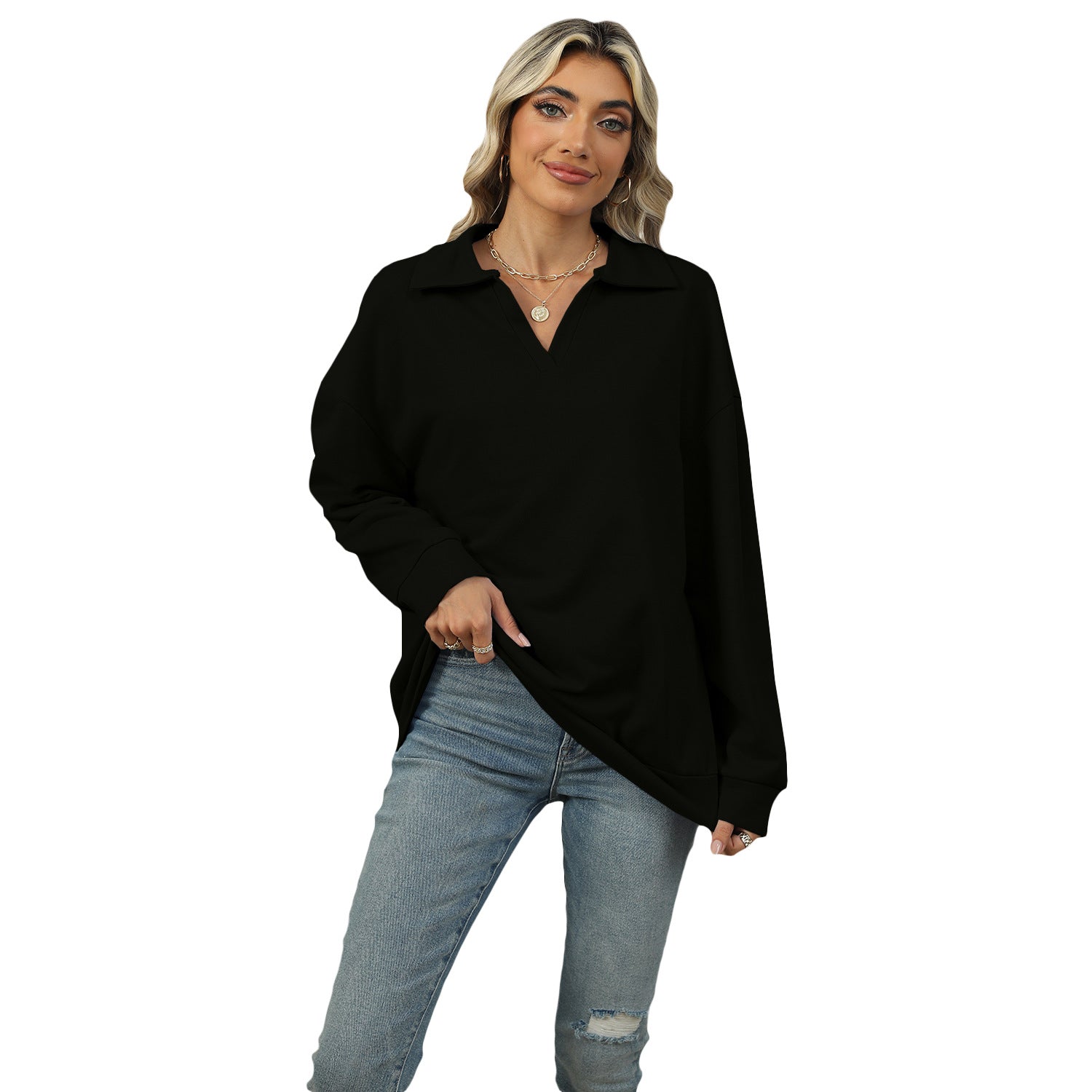 New Lapel V-neck Sweatshirt