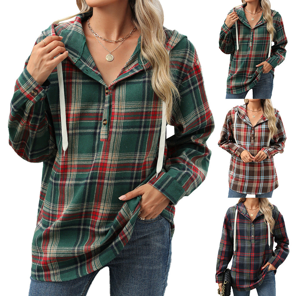 Plaid Print Hooded Sweatshirt