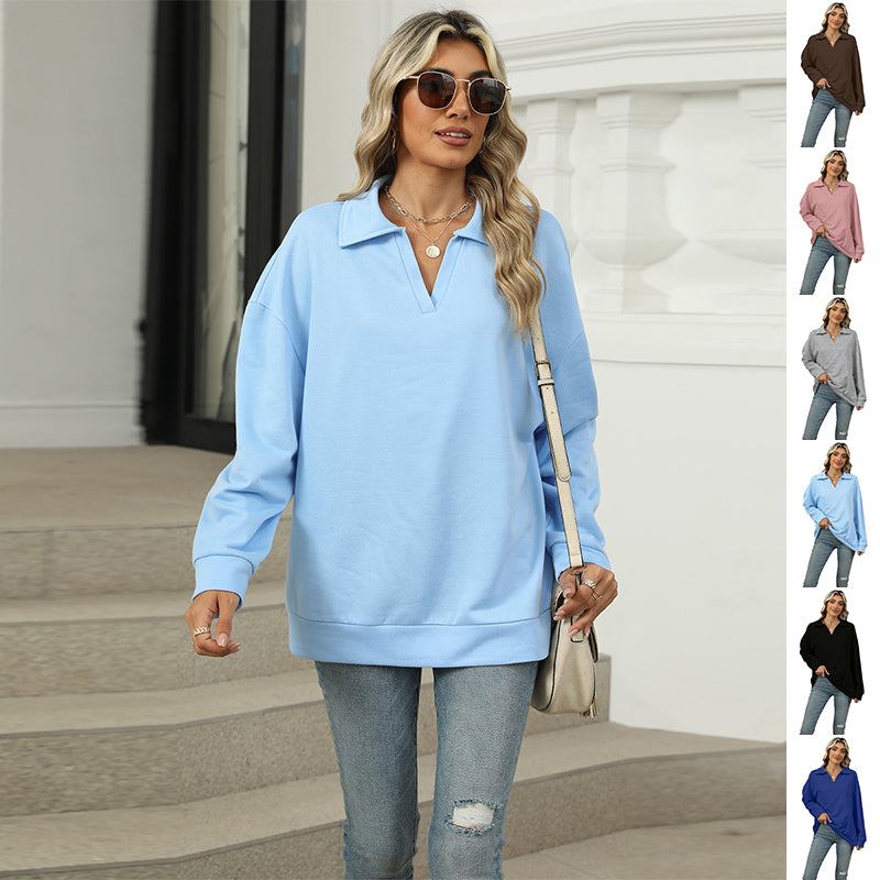 New Lapel V-neck Sweatshirt