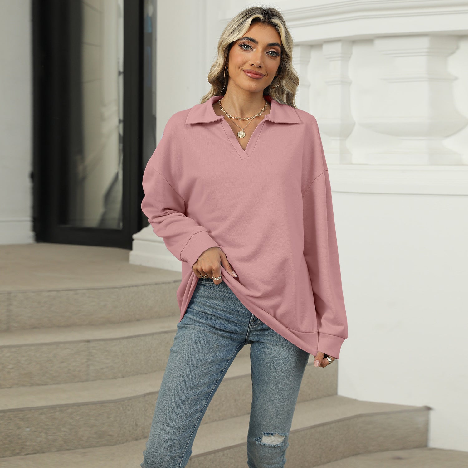 New Lapel V-neck Sweatshirt