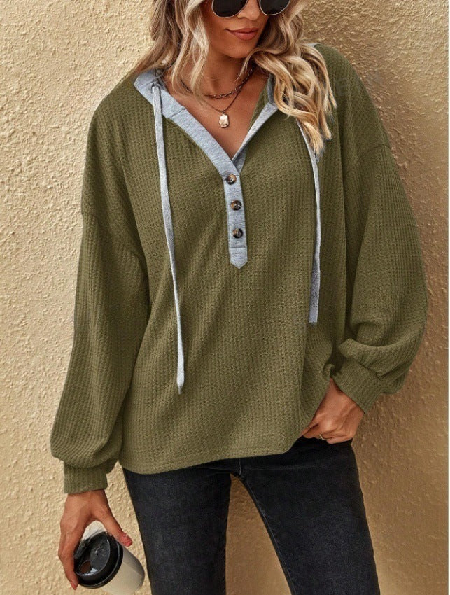 Casual Sports Button Hooded Sweatshirt