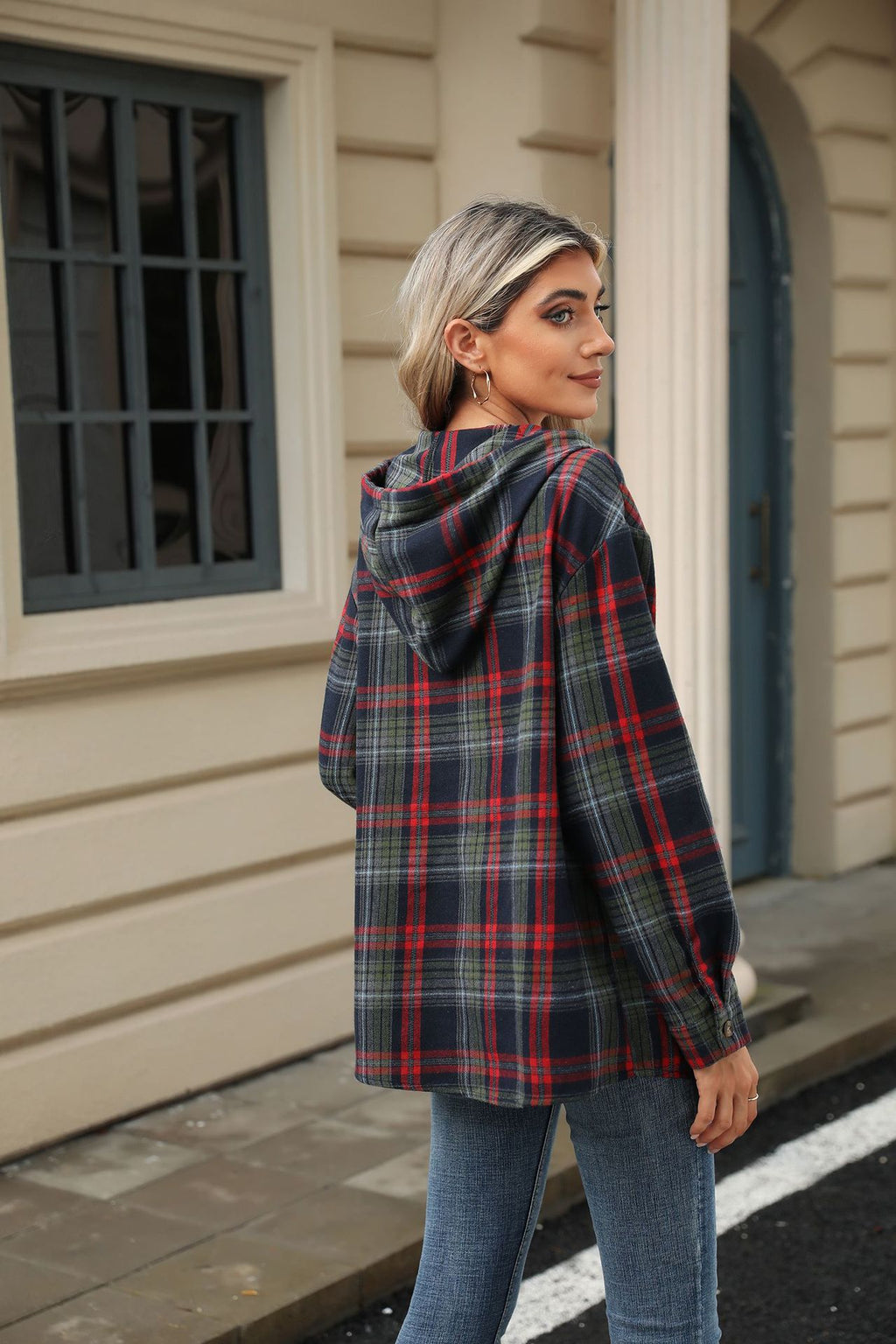 Plaid Print Hooded Sweatshirt