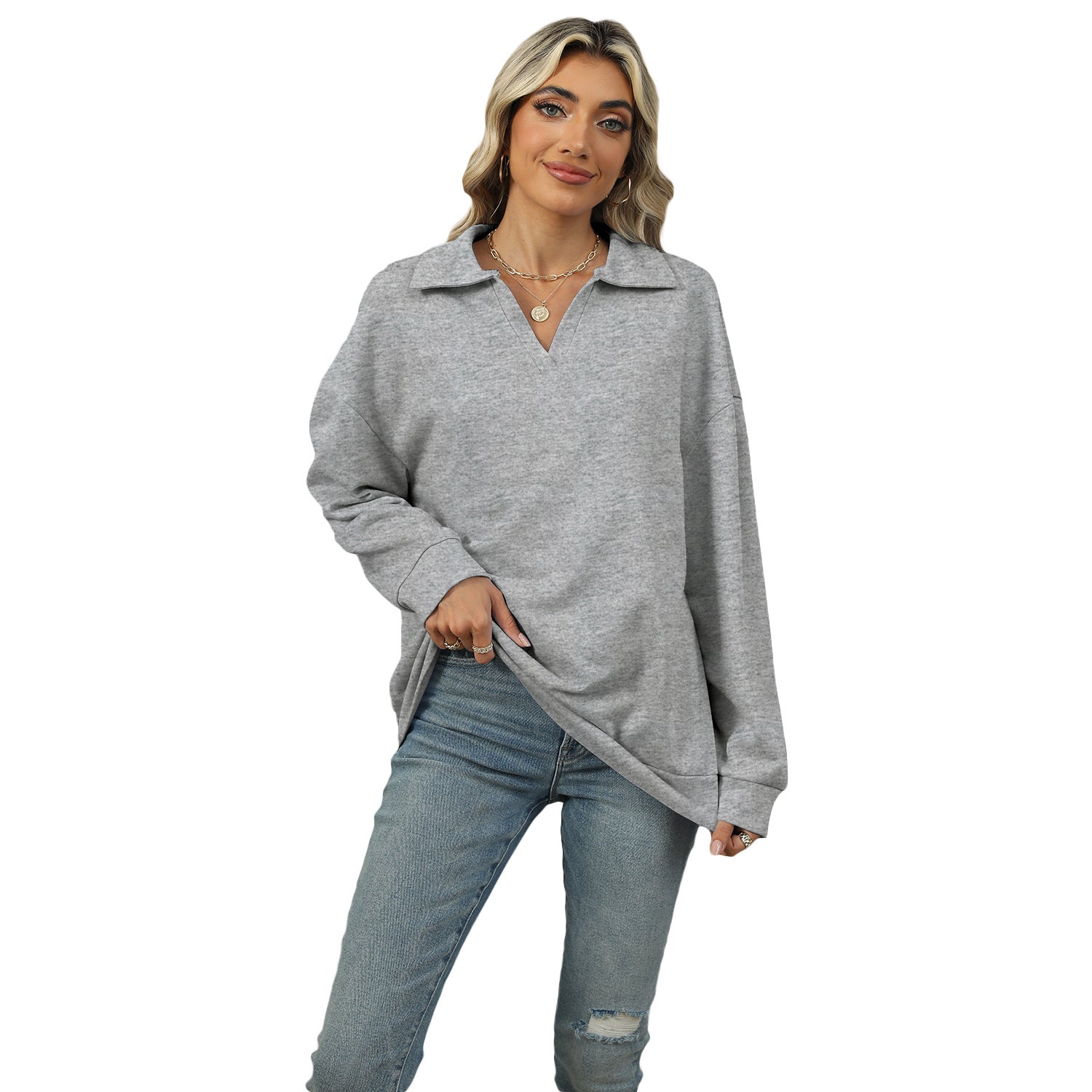 New Lapel V-neck Sweatshirt