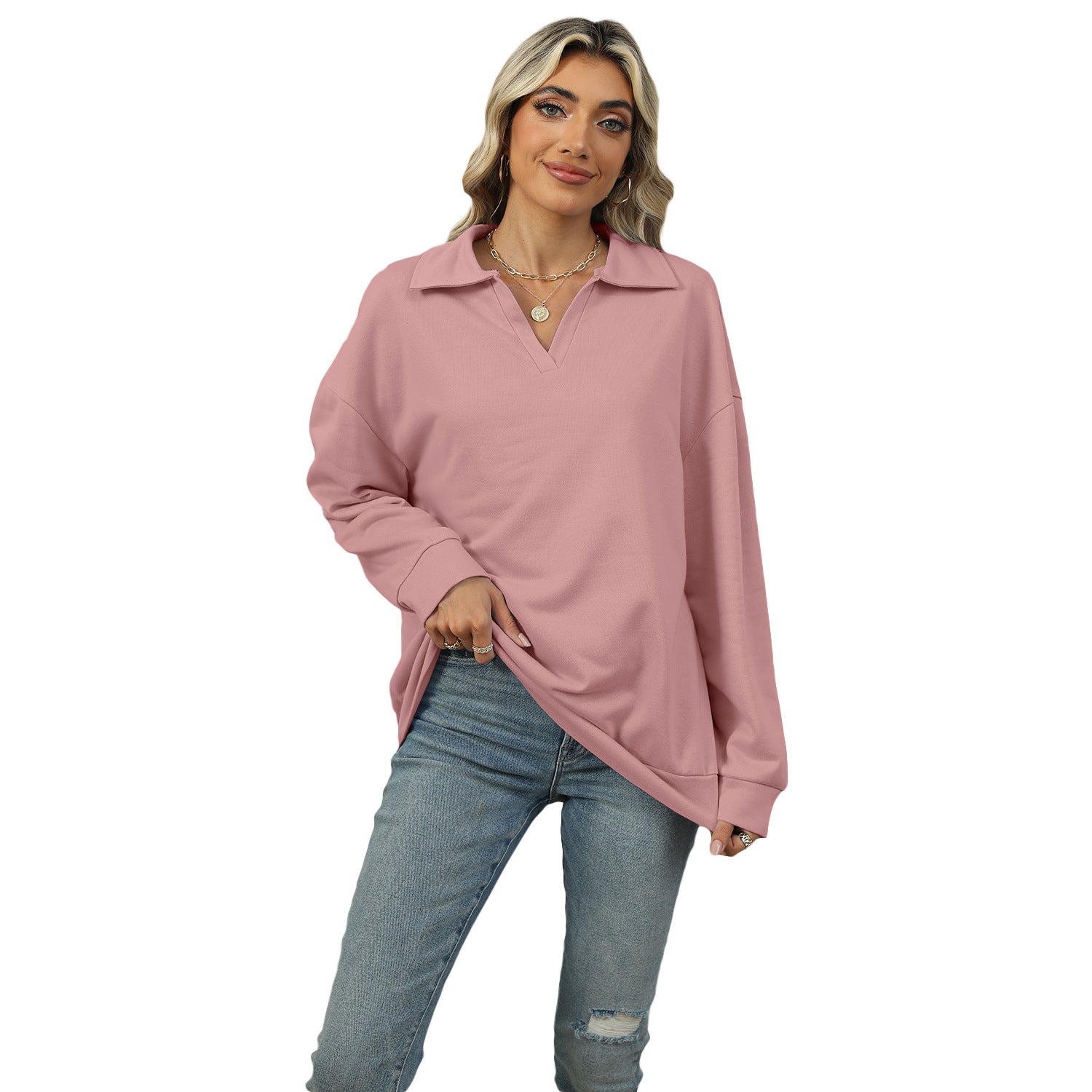 New Lapel V-neck Sweatshirt