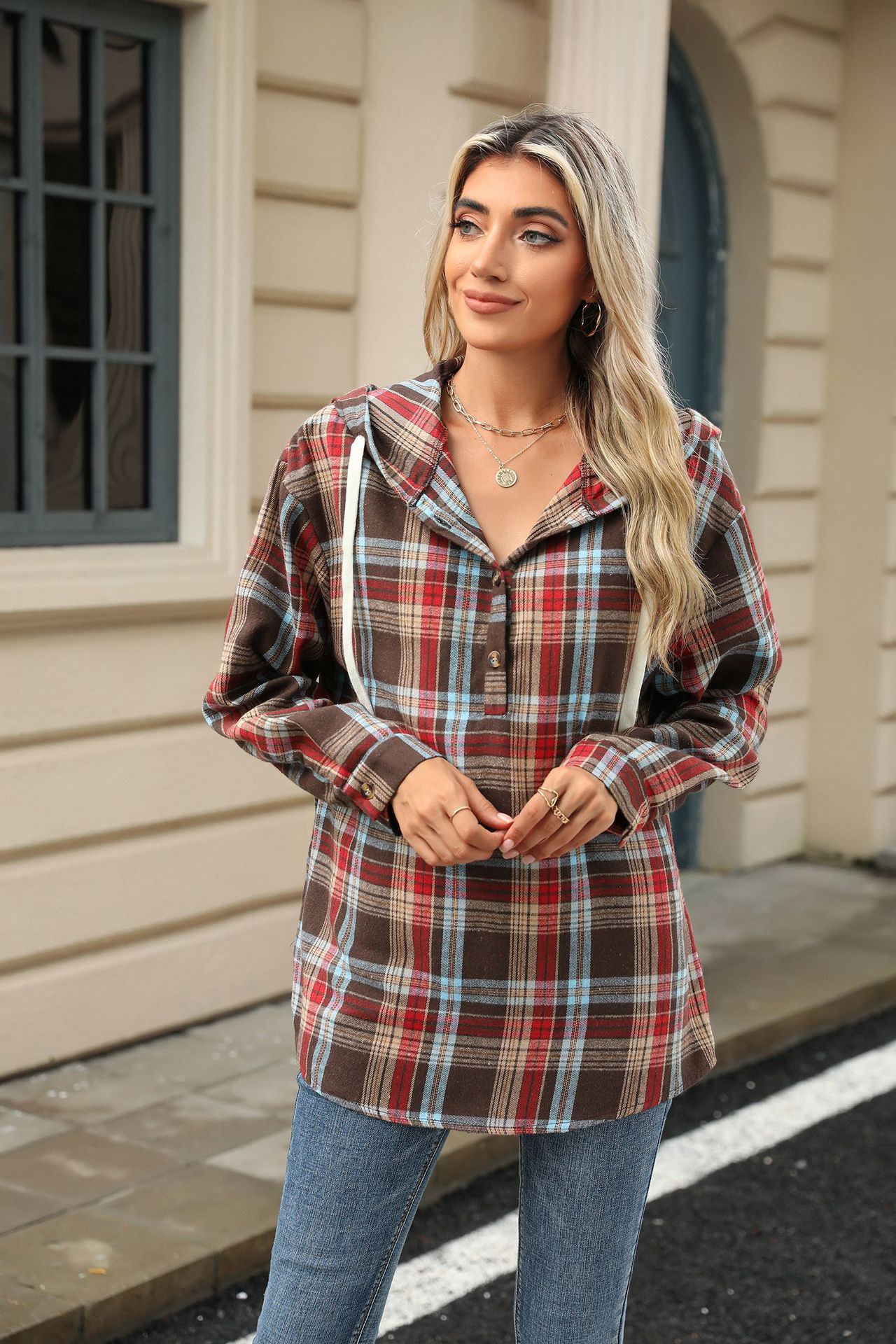 Plaid Print Hooded Sweatshirt