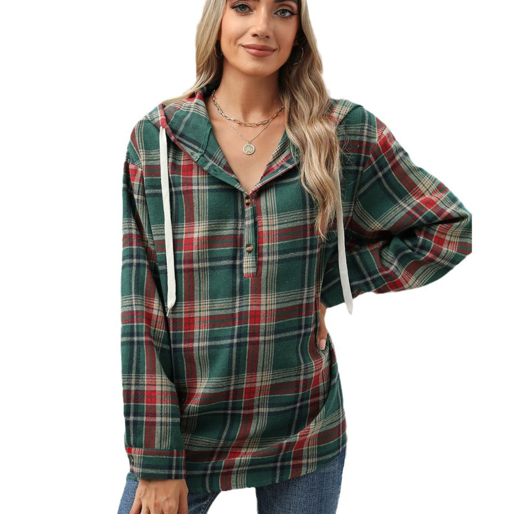 Plaid Print Hooded Sweatshirt