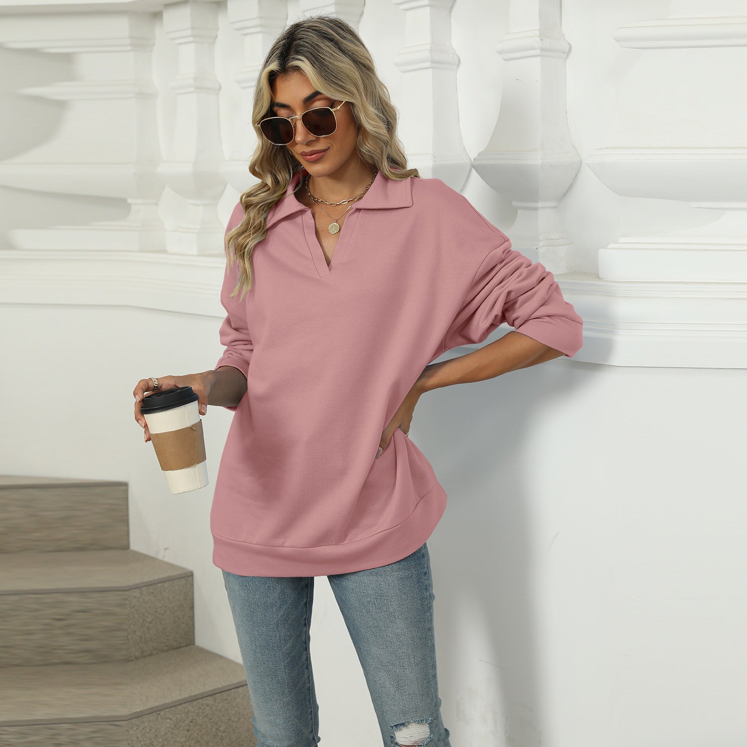 New Lapel V-neck Sweatshirt