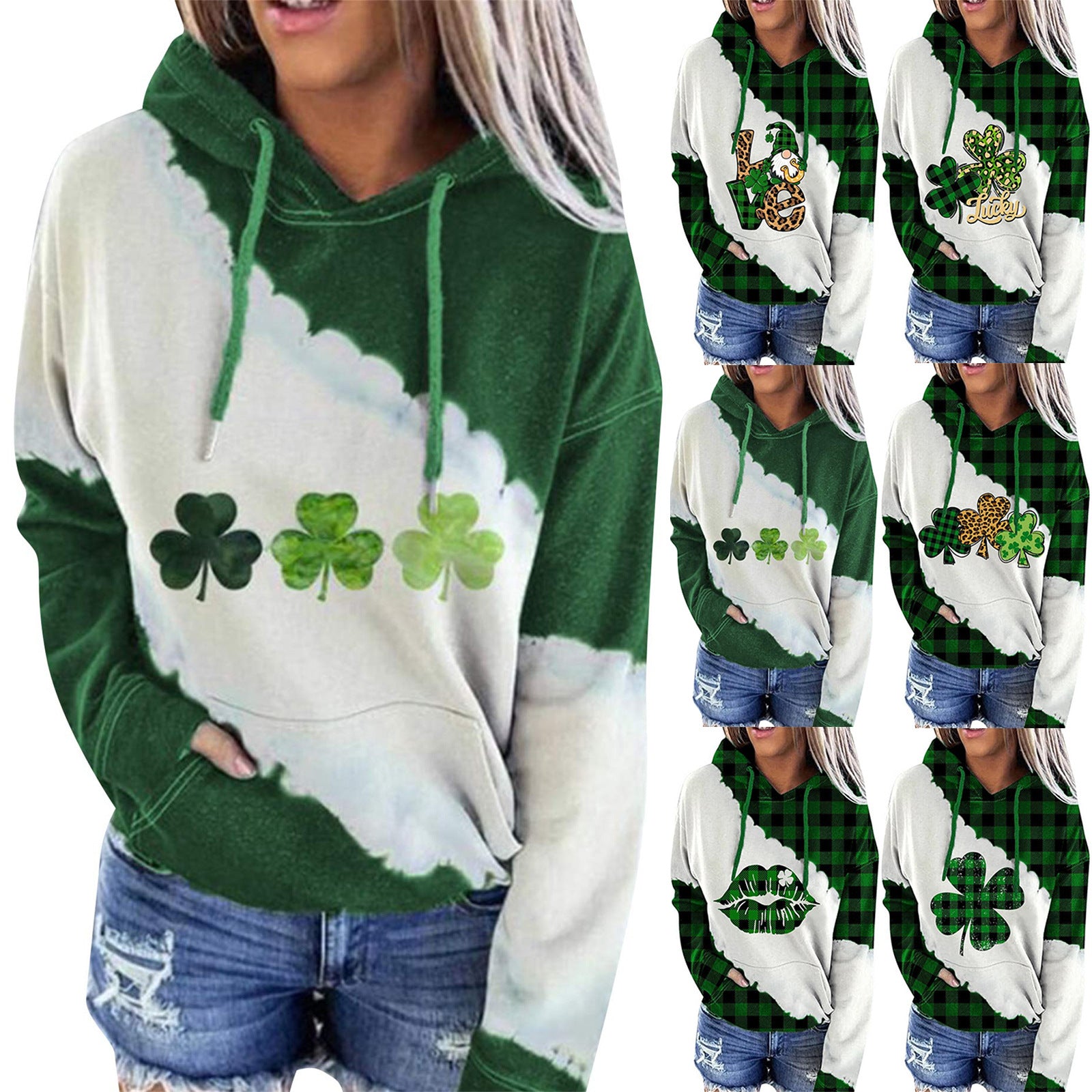 Lucky Grass Print Streetwear Hoodie Pullover