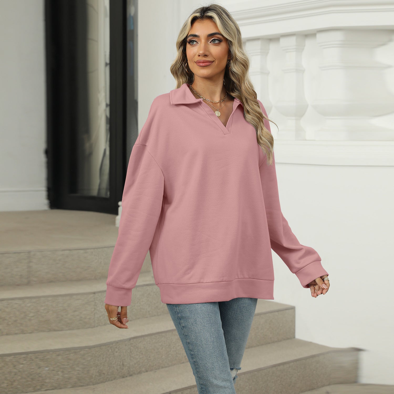 New Lapel V-neck Sweatshirt