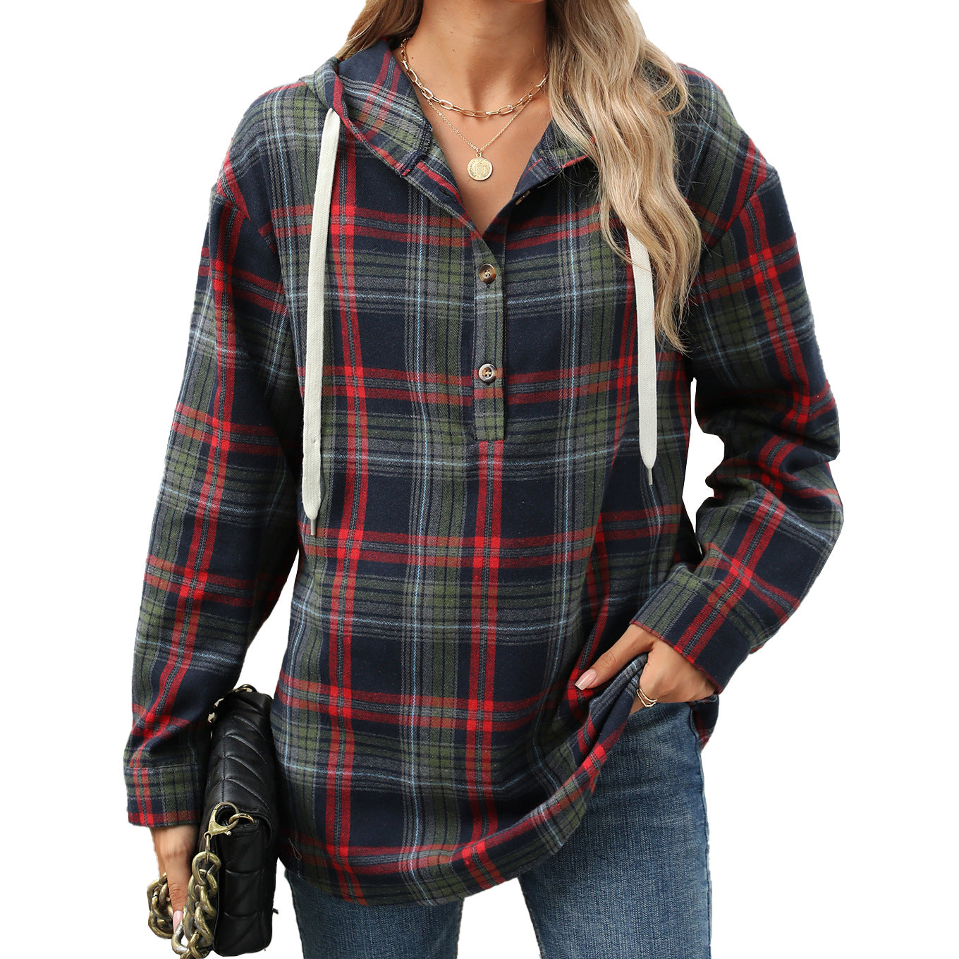Plaid Print Hooded Sweatshirt